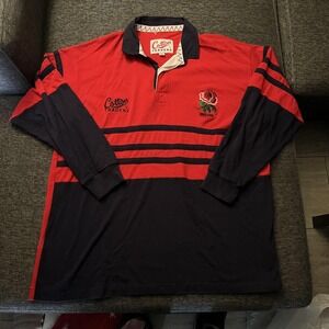 England Rugby Shirt Mens 2XL Red Navy Cotton Traders Long Sleeve Jersey